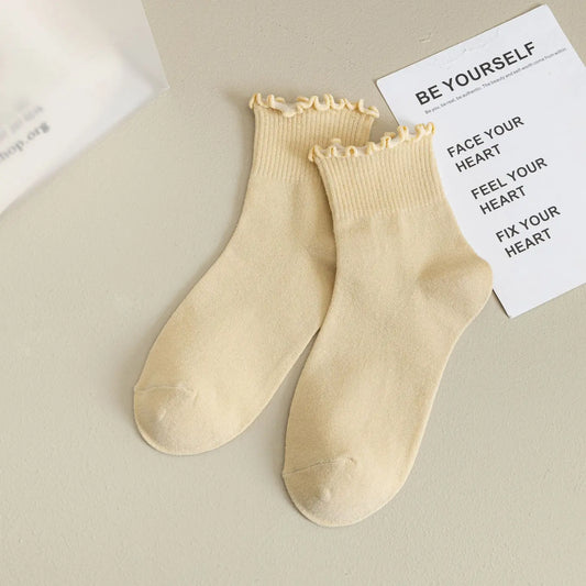 Women's Solid Color Ruffle Ankle Socks