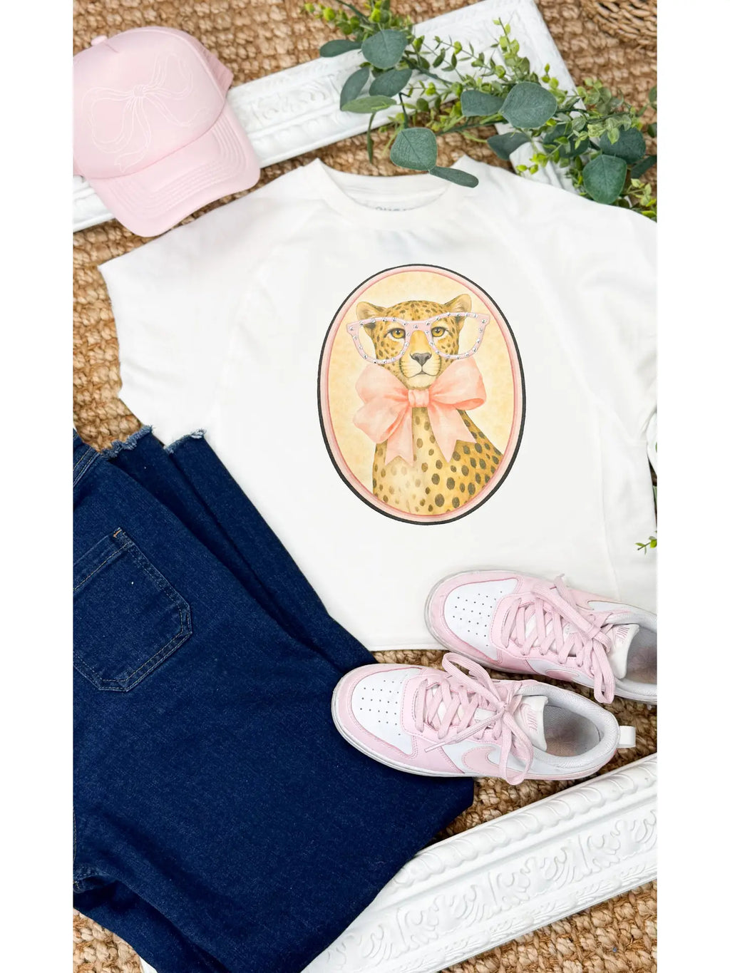 Cheetah Round Frame Rhinestone Edgy Tee