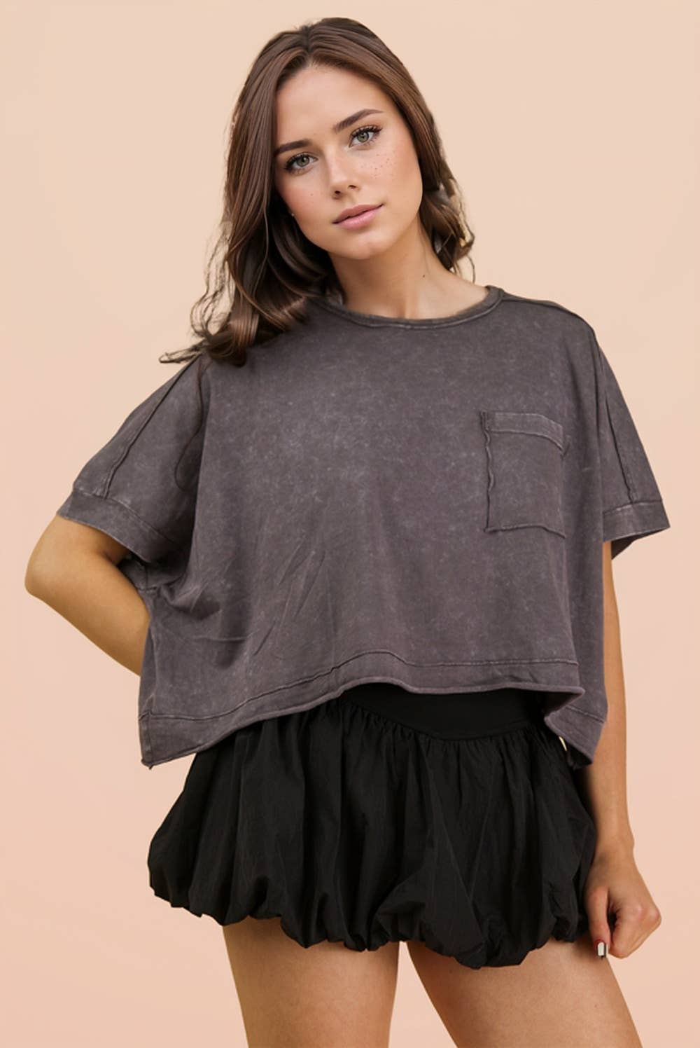Mineral Washed Oversized Crop Comfy Knit Top