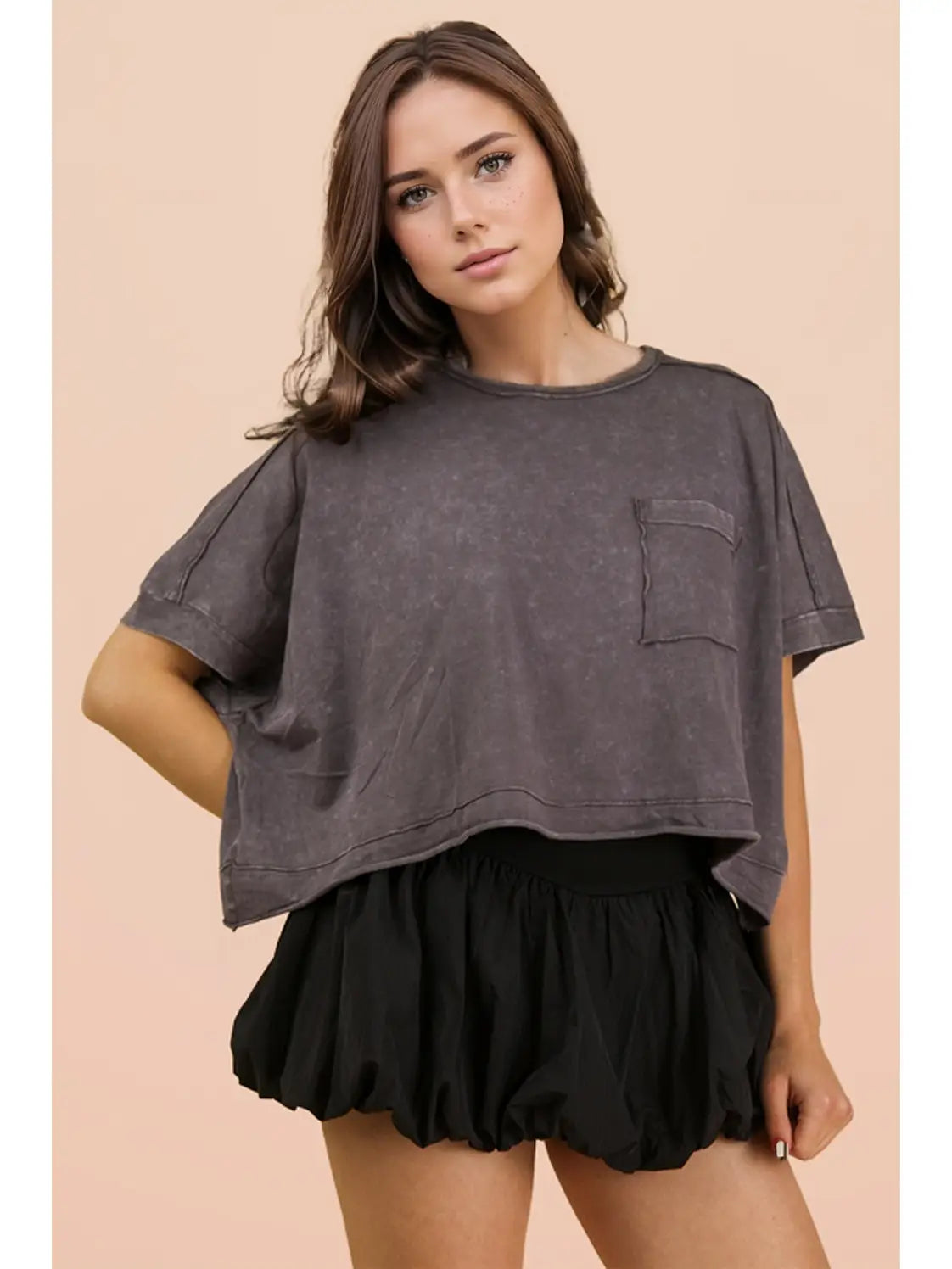 Mineral Washed Oversized Crop Comfy Knit Top