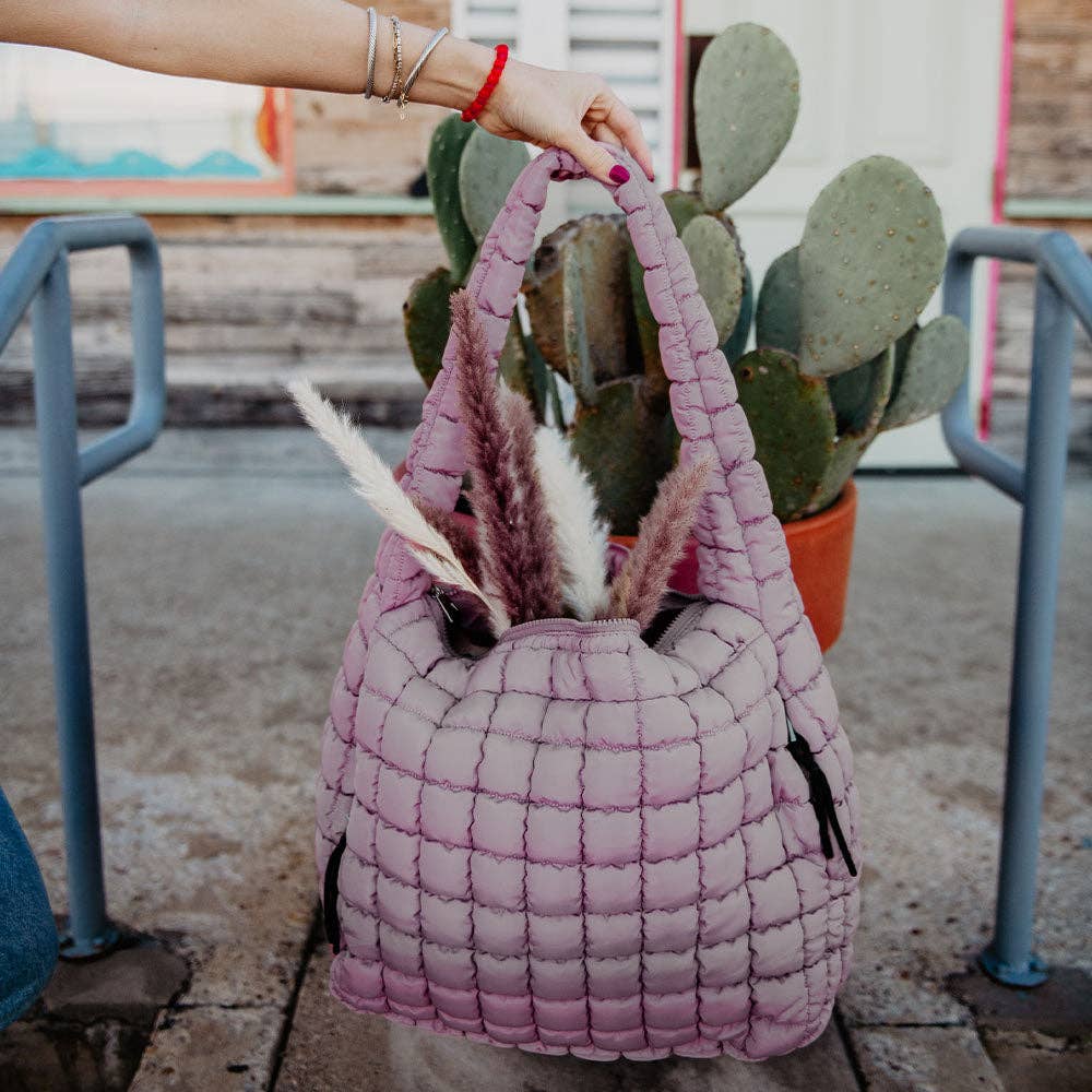 Mauve Oversized Quilted Hobo Tote Bag