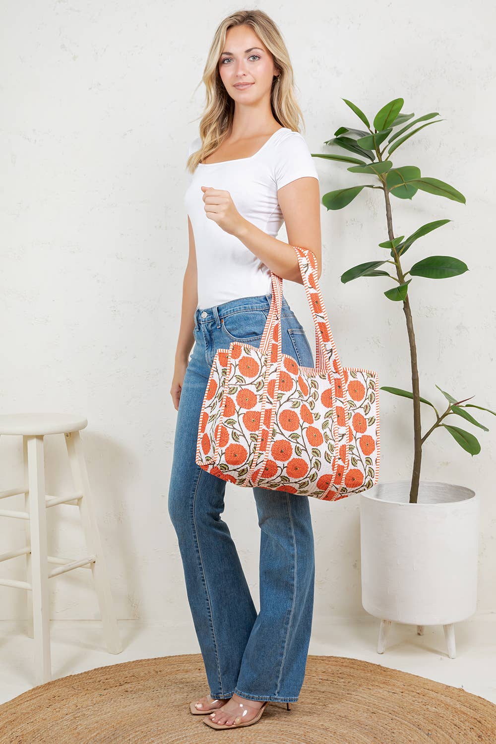 Quilted Tote Bag Orange