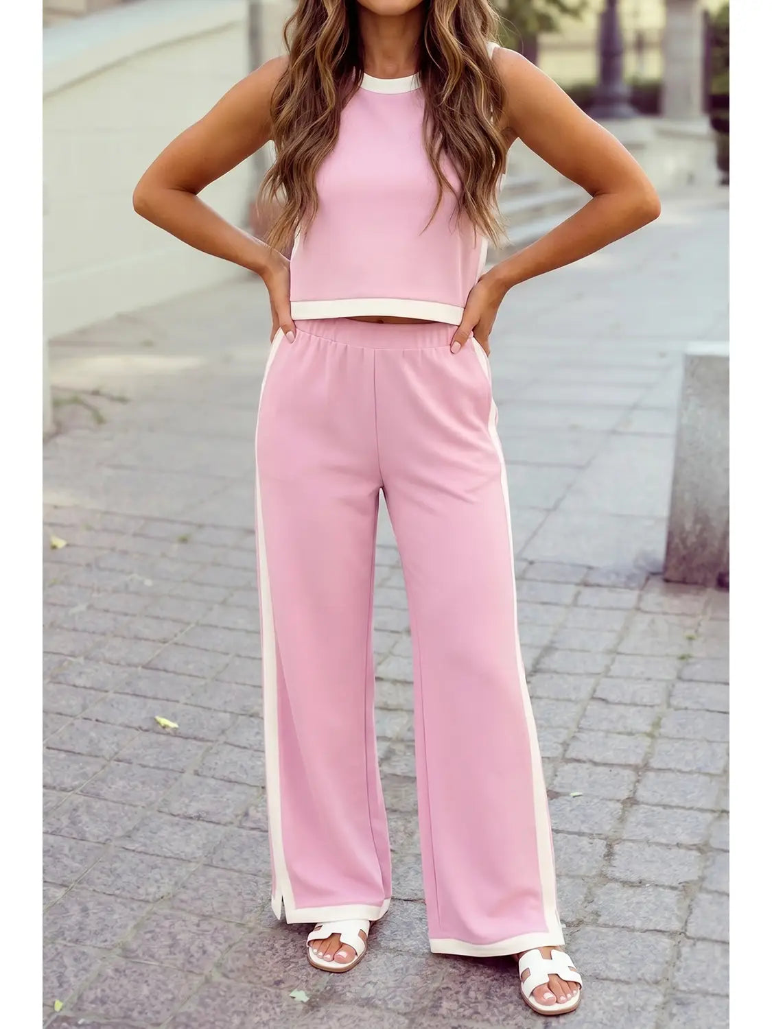 Cropped Tank Pink Shift Pant Set