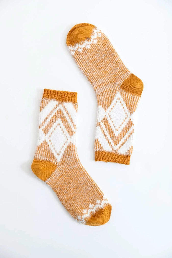 Faux Mohair Diamond Pattern Winter Socks