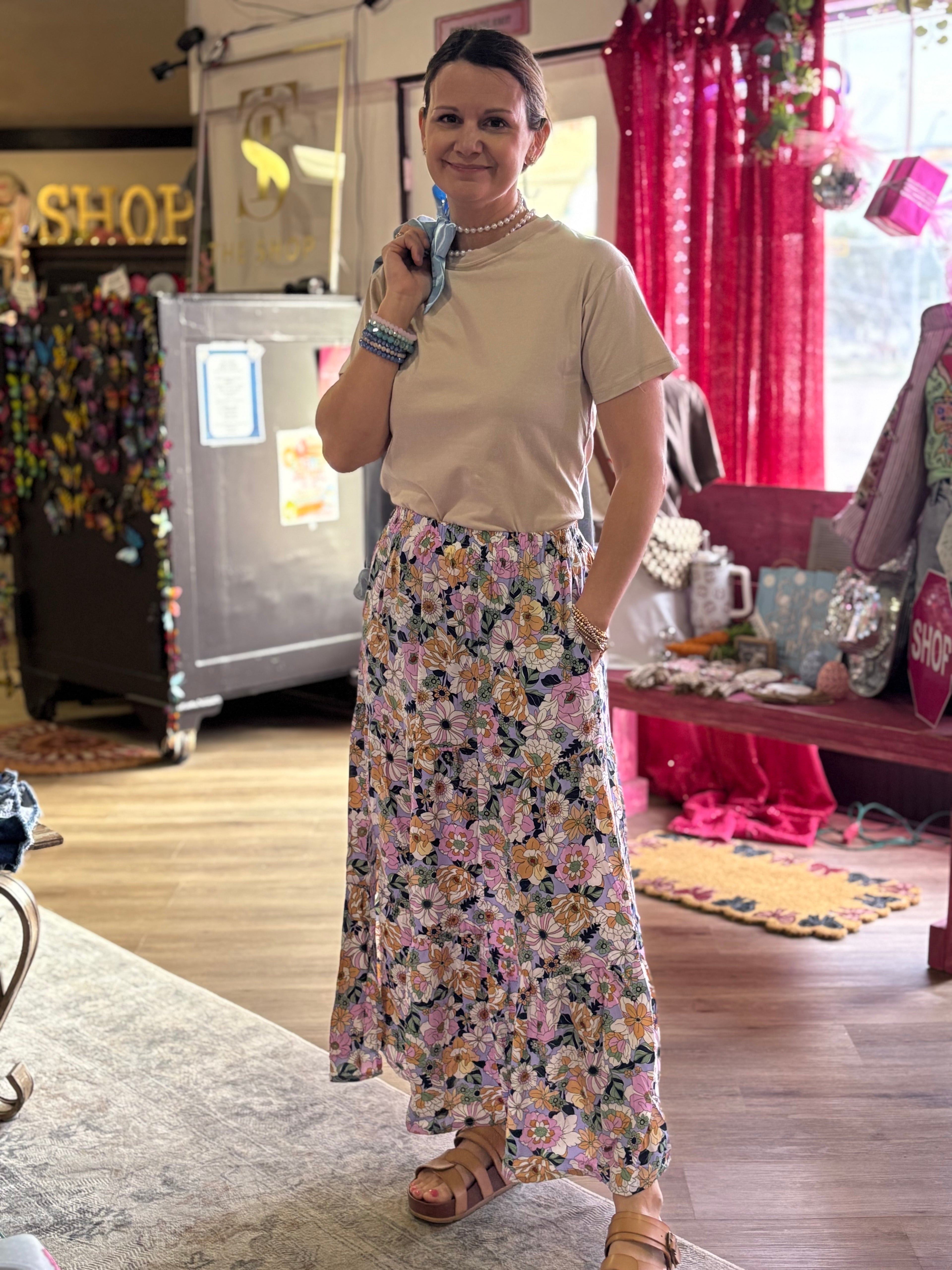 Bohemian Floral Print Tiered Maxi Skirt