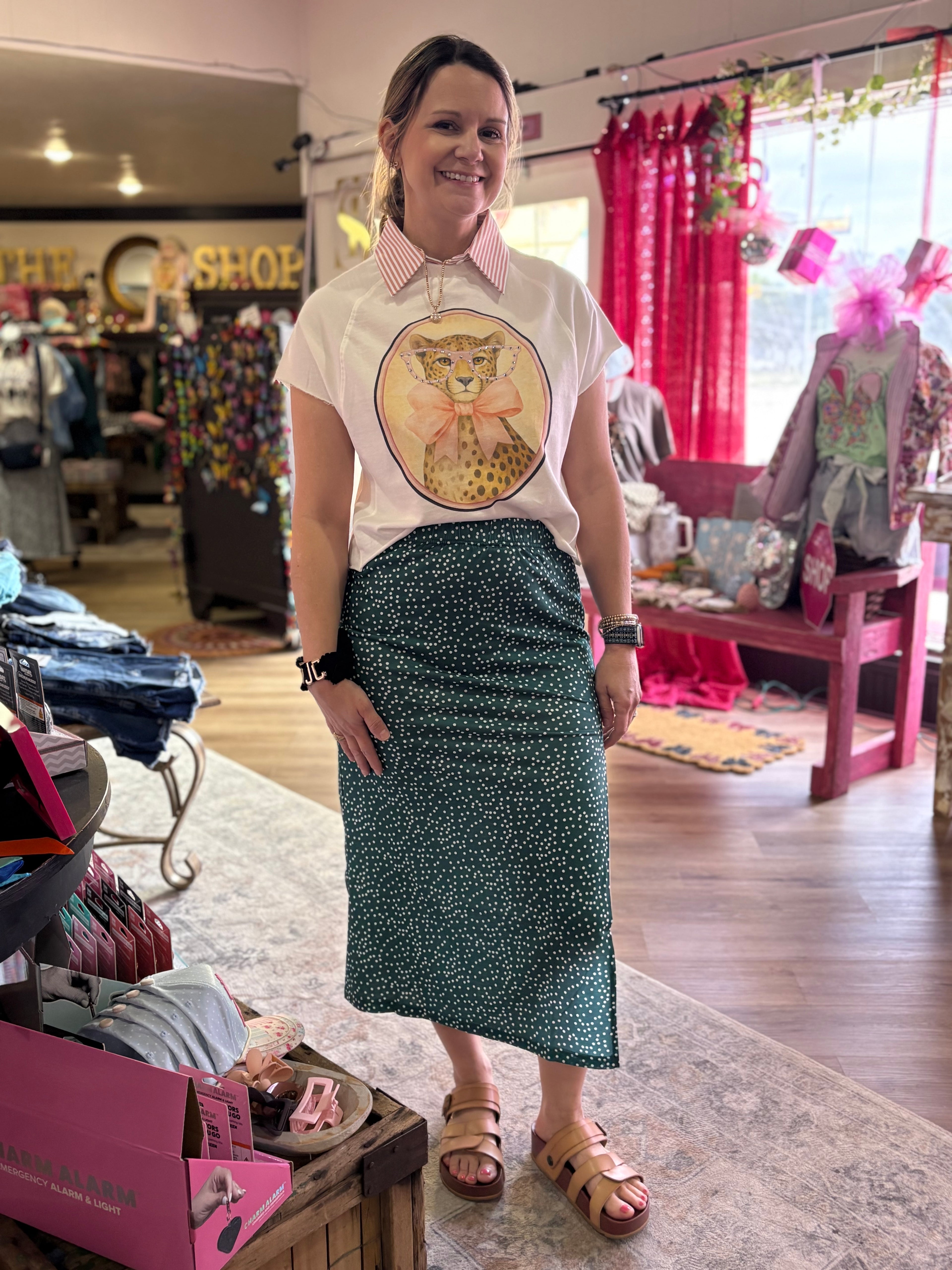 Cheetah Round Frame Rhinestone Edgy Tee