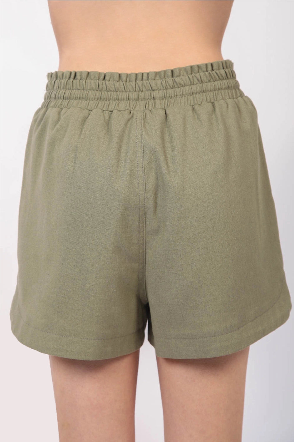 Olive Elastic Waist Linen Shorts