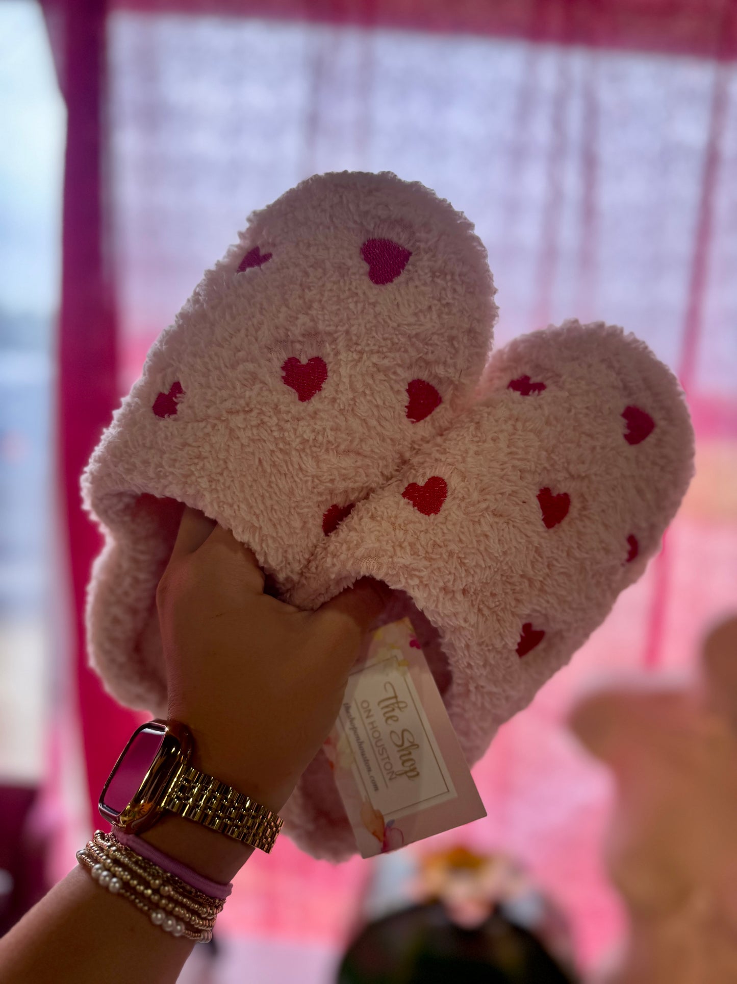 Light Pink Plush Heart Slippers