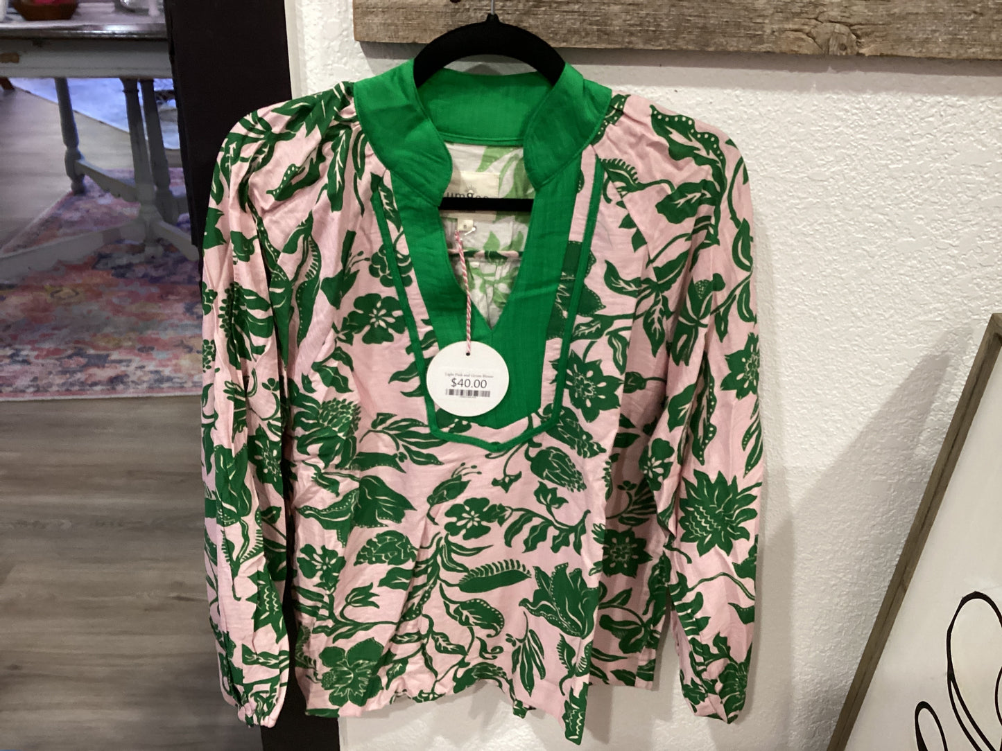Light Pink and Green Blouse