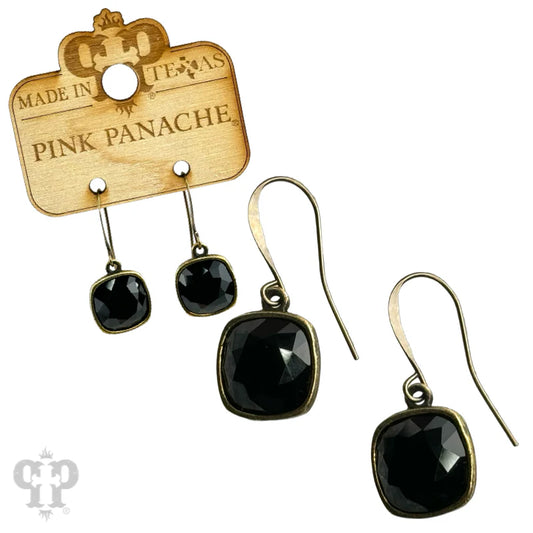 Pink Panache Square Austrian Crystal Hook Earring 12MM- Black Bronze