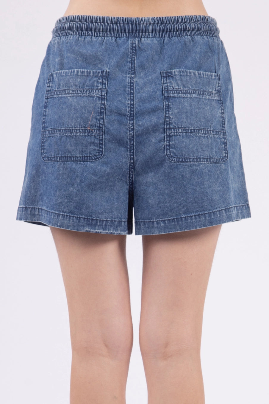 High Waist Washed Chambray Denim Shorts