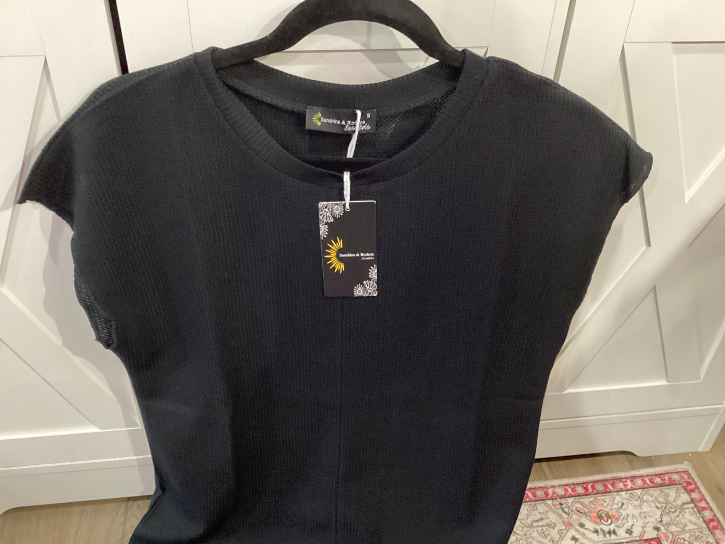 Black Waffle Knit Top