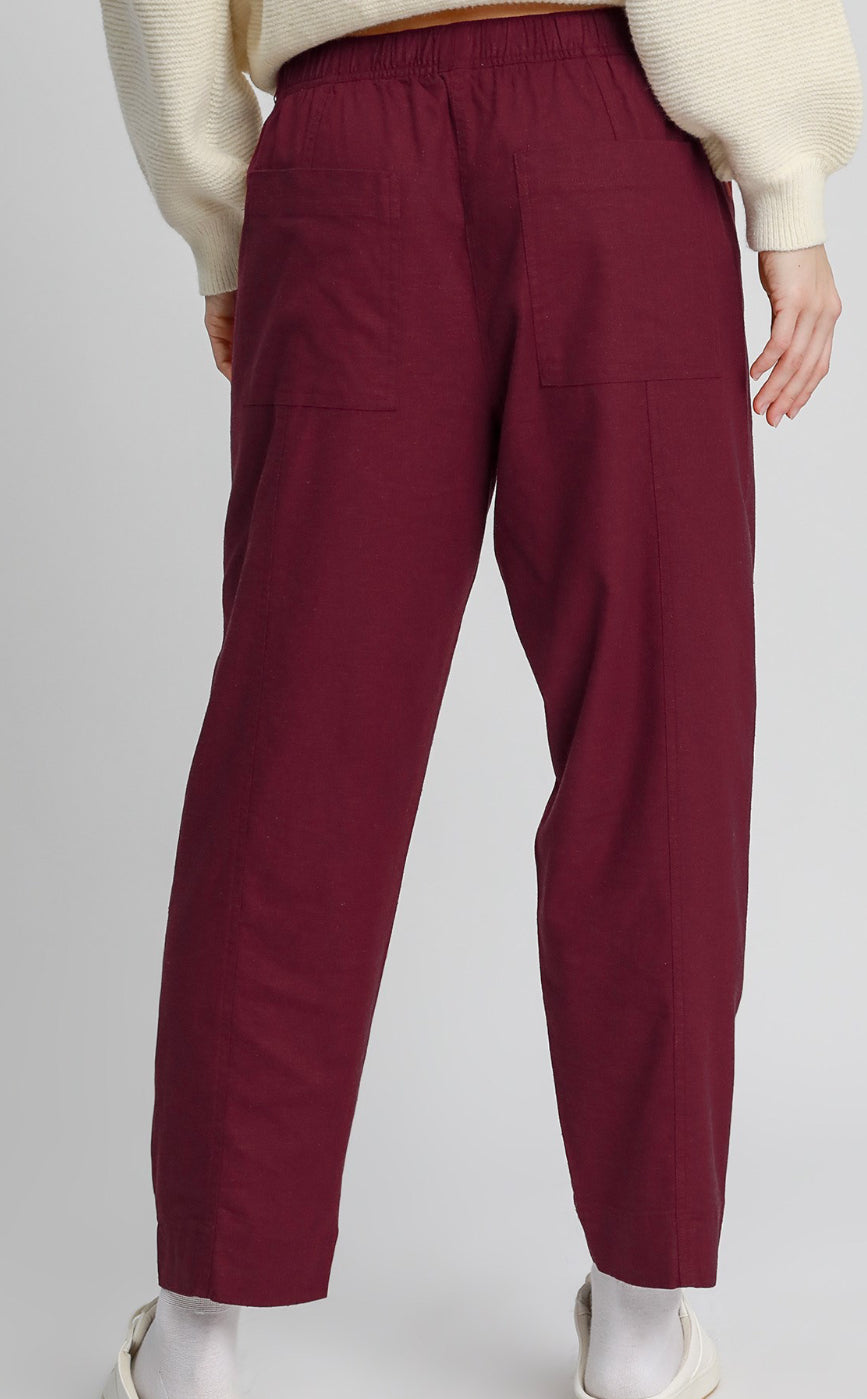 Linen Blend Pull-On Pants - Maroon