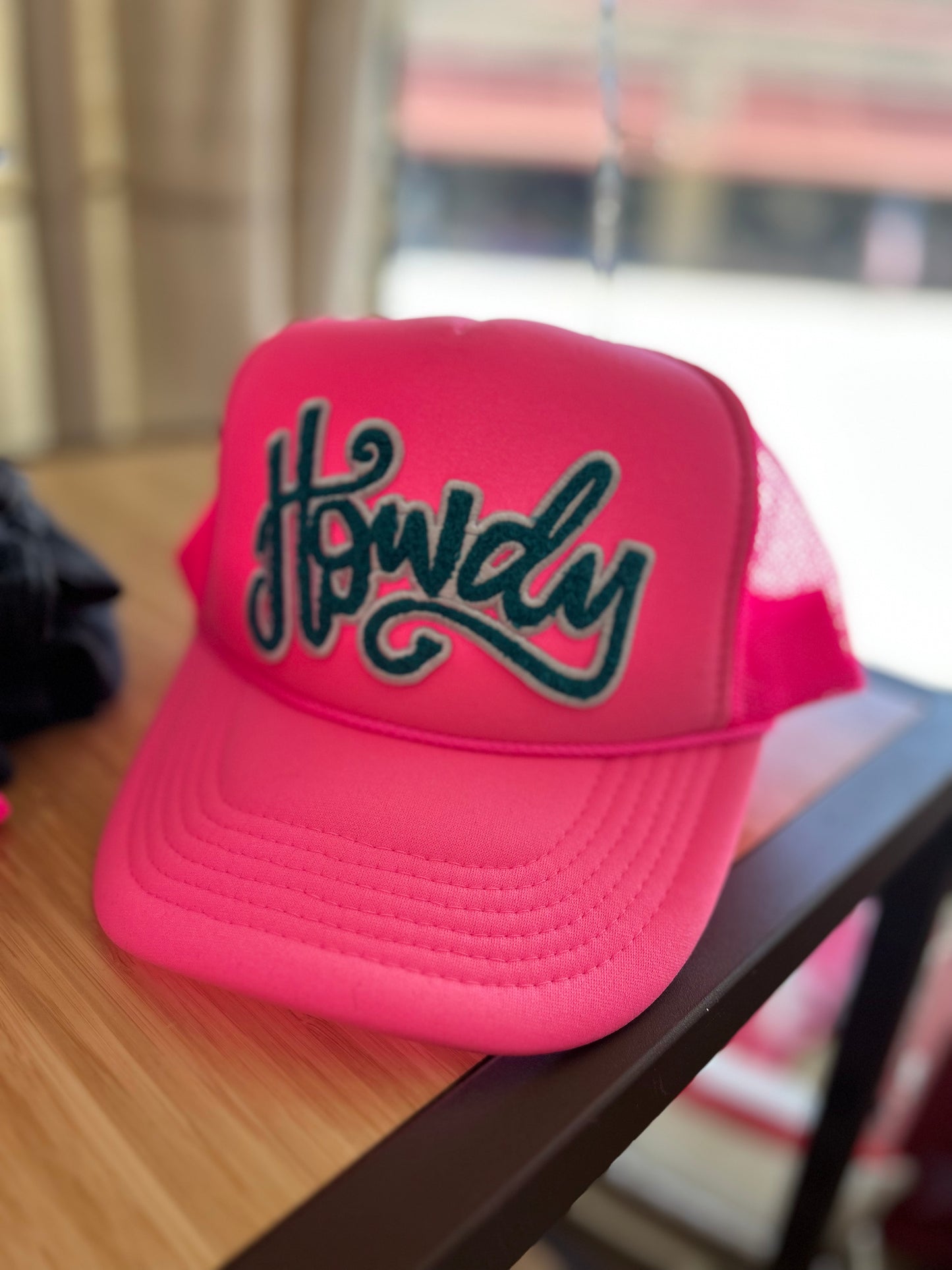 Howdy Chenille Patch Neon Pink Trucker Hat