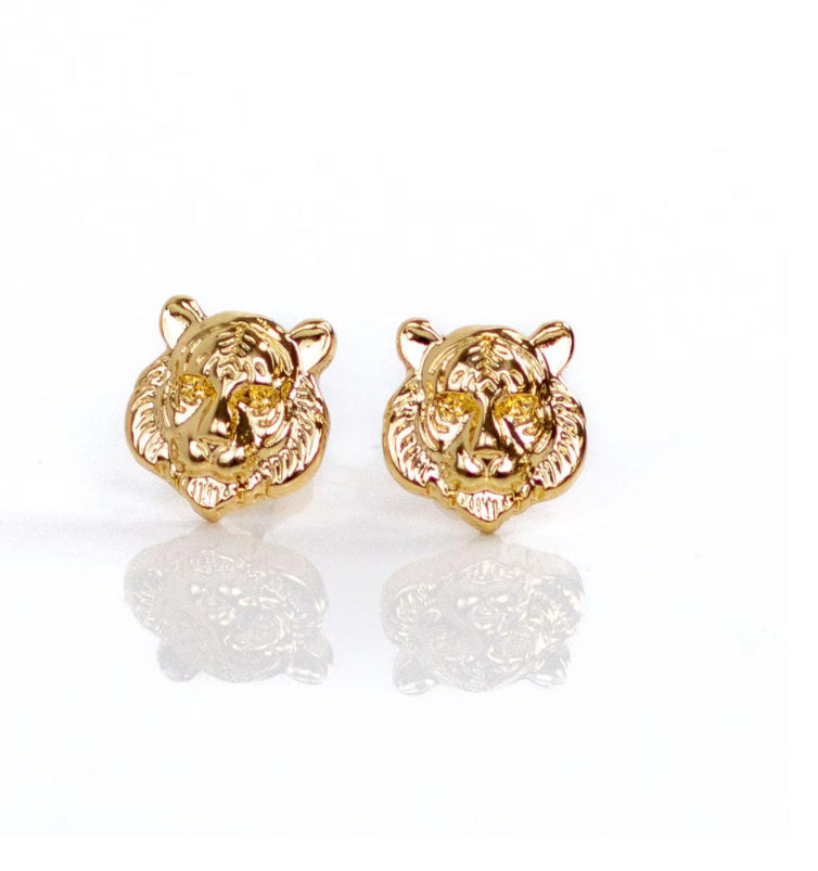 Gold Tiger Stud Earrings