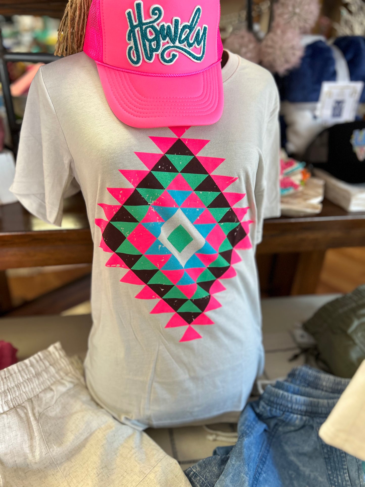 Neon Pink Aztec Tee