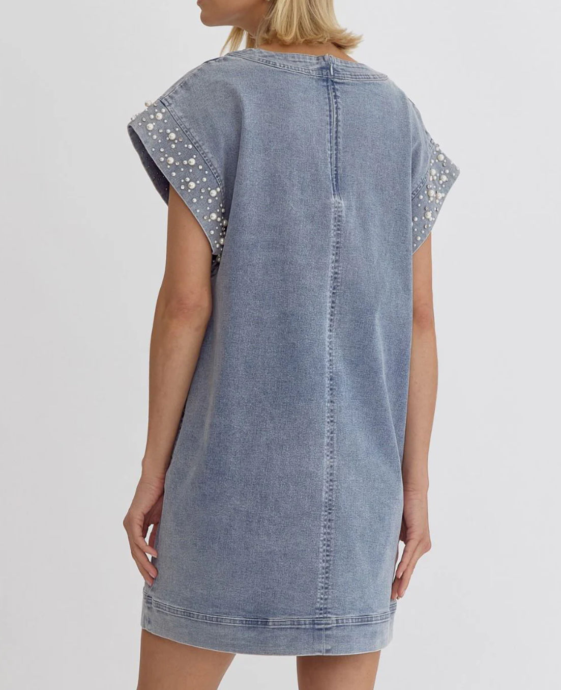 Pearl Sleeve Denim Dress