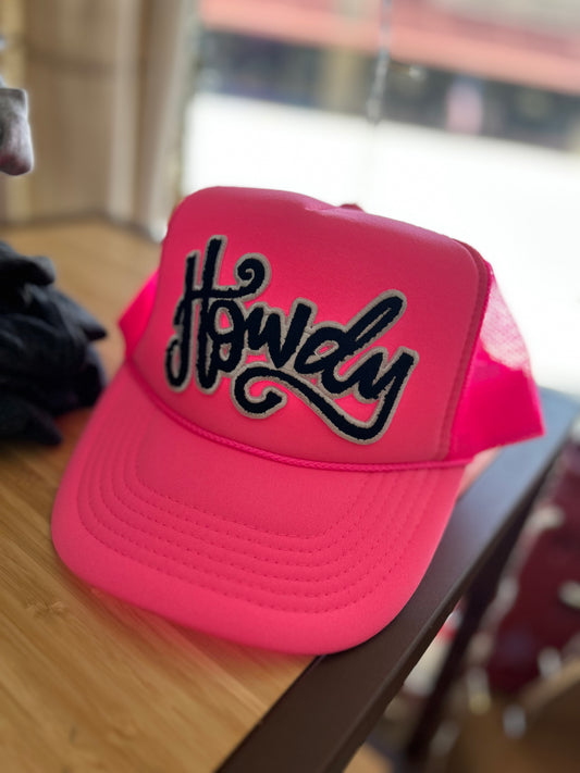 Howdy Chenille Patch Neon Pink Trucker Hat