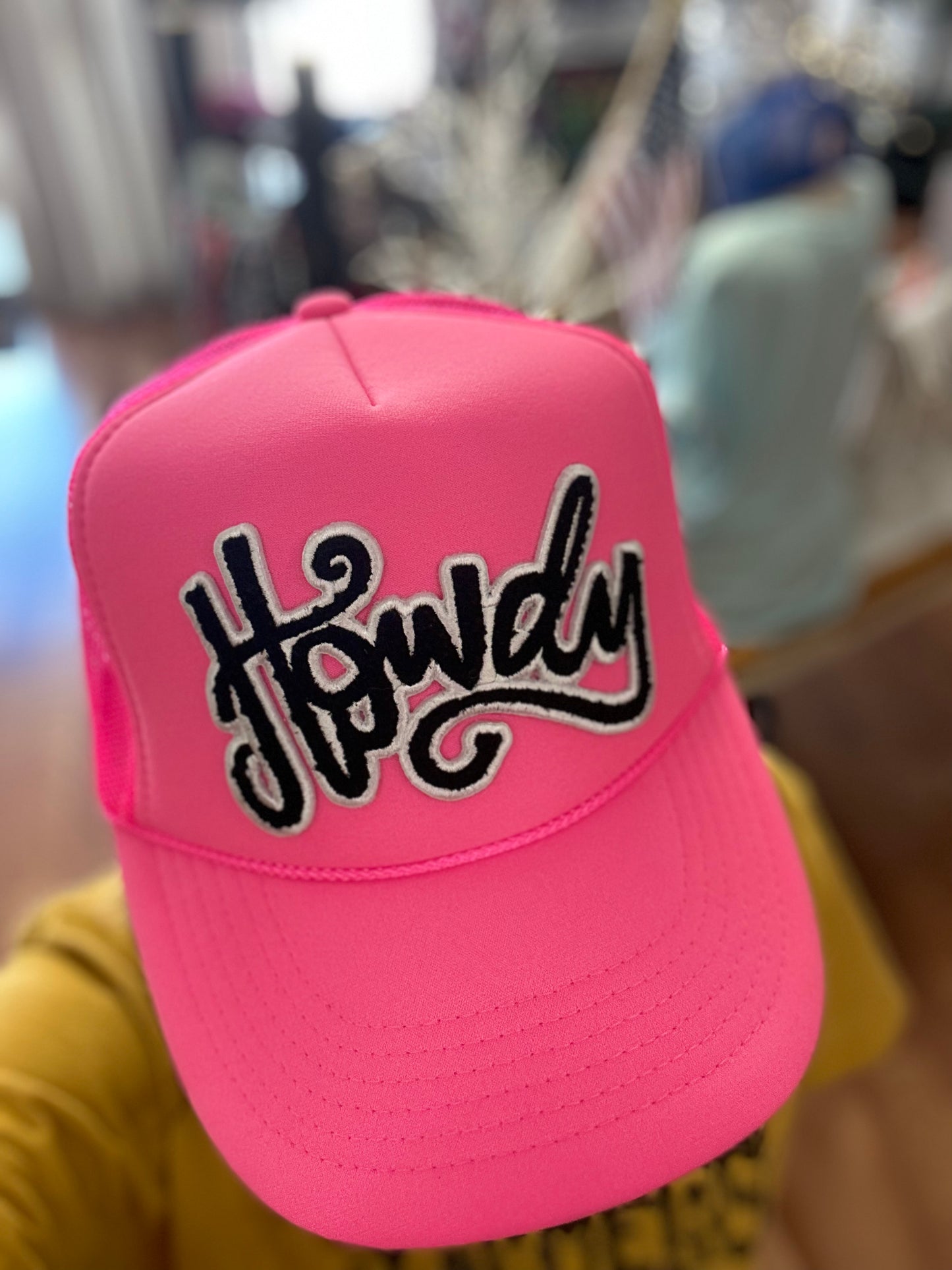 Howdy Chenille Patch Neon Pink Trucker Hat