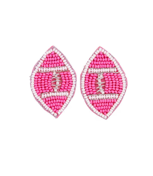 Beaded Stud Earrings Pink Football