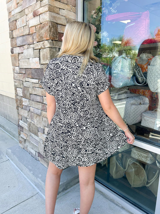 Black Floral Paisley Mixed Print Dress