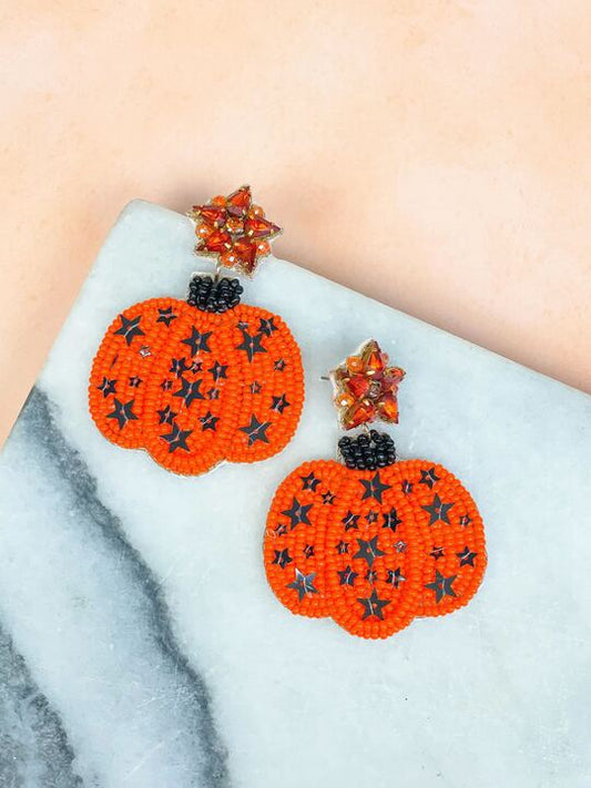 Sequin Star Pumpkin Beaded Dangle Earrings