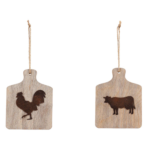 Wood Cutting Board Farm Animal Ornament
