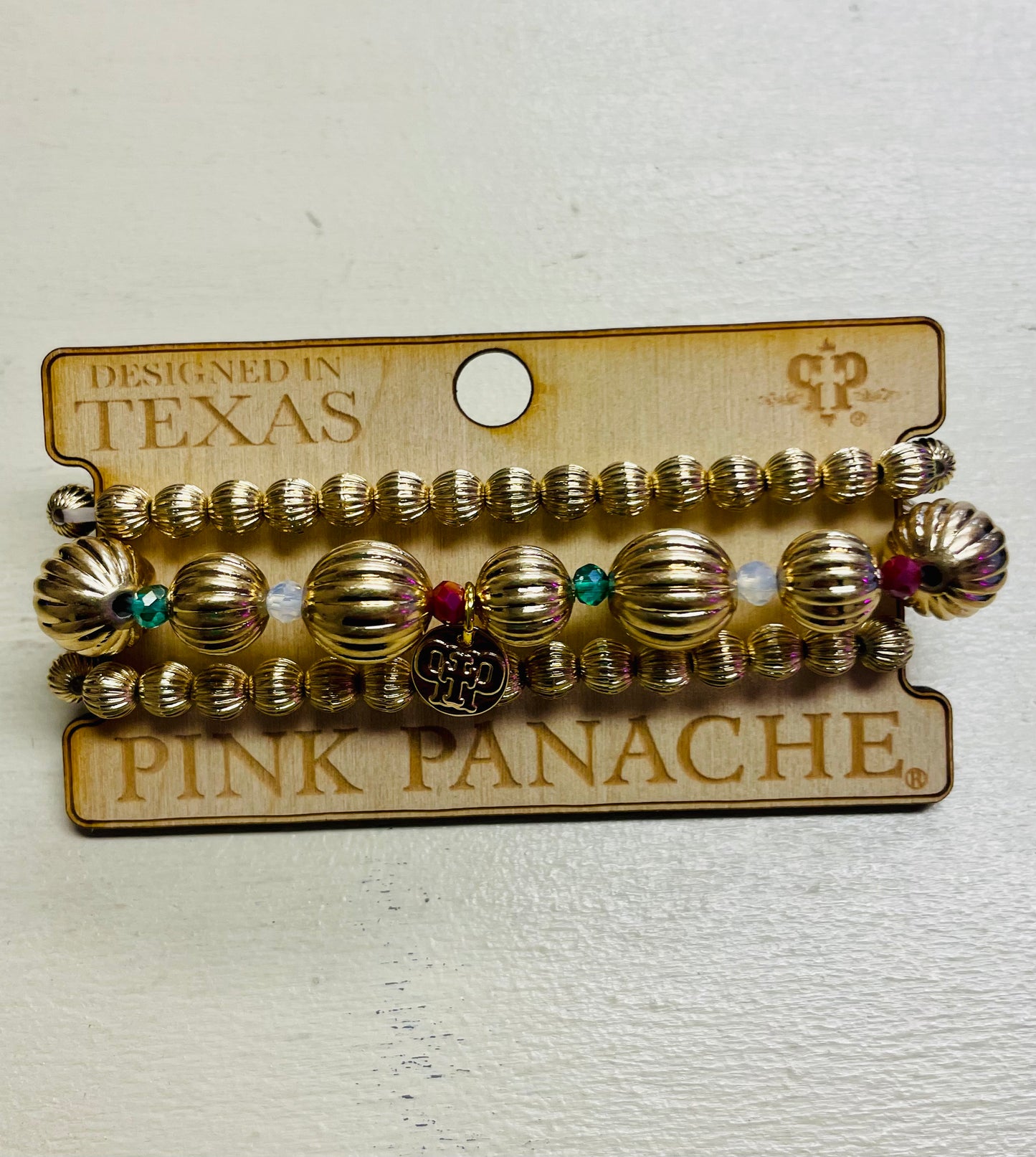 Pink Panache Gold Bead Christmas Color Bracelet