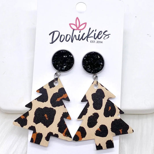 Leopard Acrylic Christmas Tree Dangle Earrings