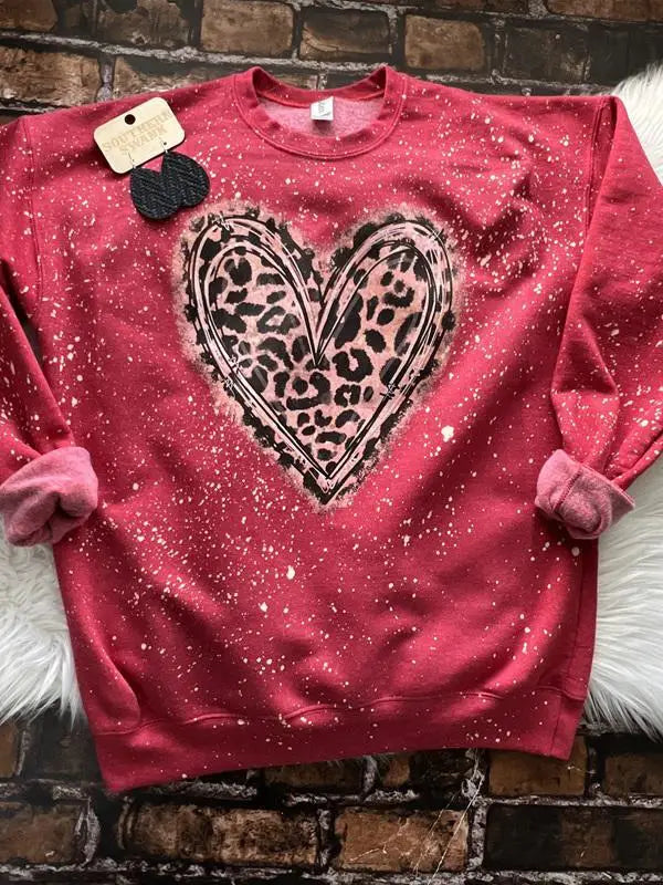 Distressed Leopard Heart Sweatshirt