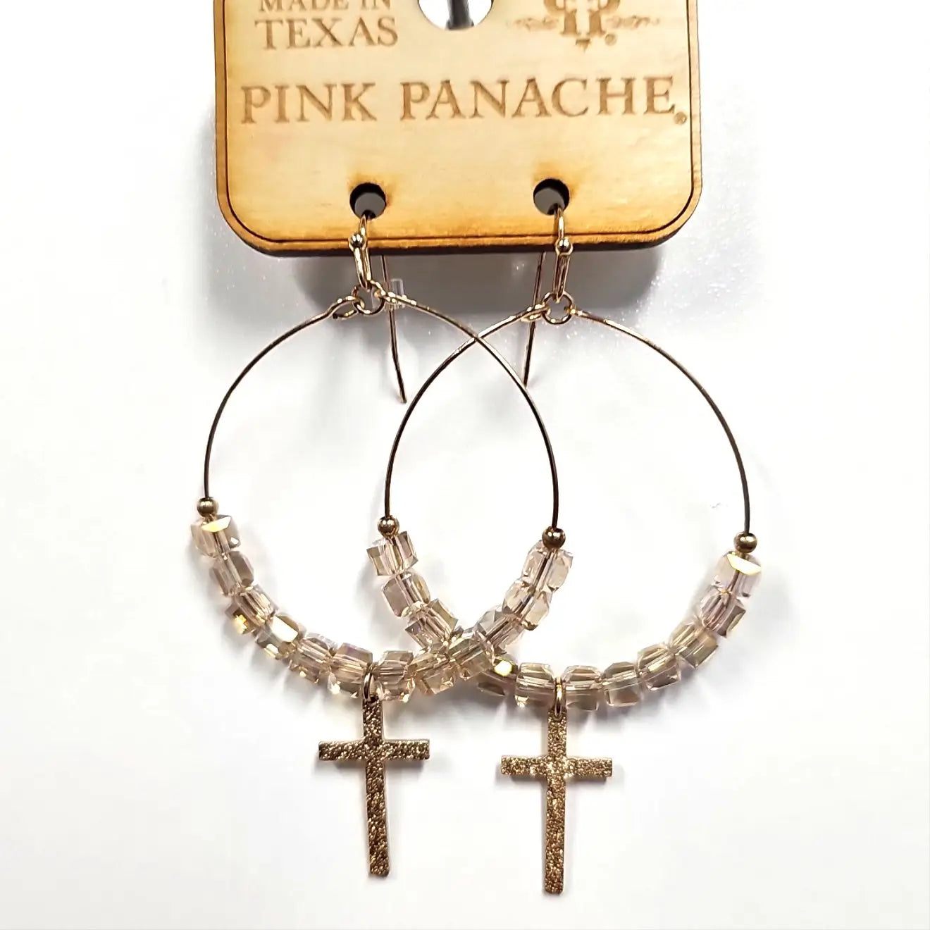 Pink Panache Gold Hoop Cross Earrings