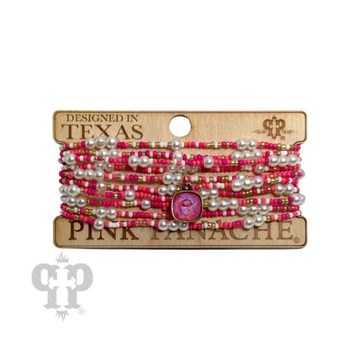 Pink Panache 10 Strand Pink Bead Bracelet