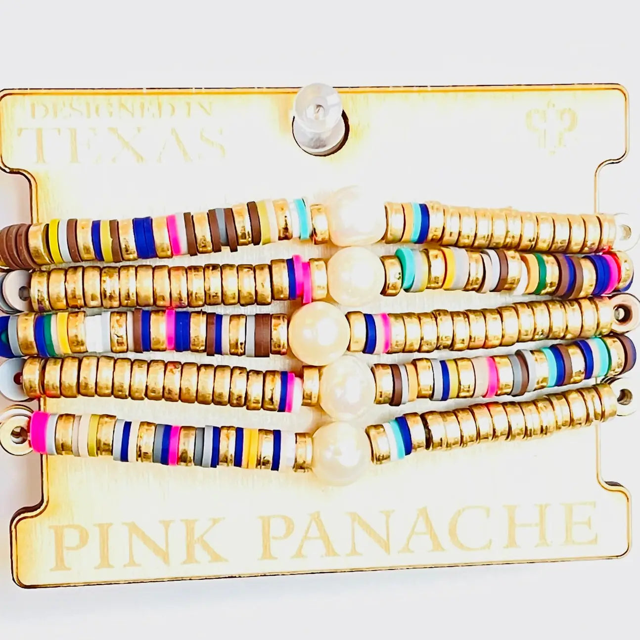 Pink Panache 5 Strand Multicolor Rubber Gold Bracelet