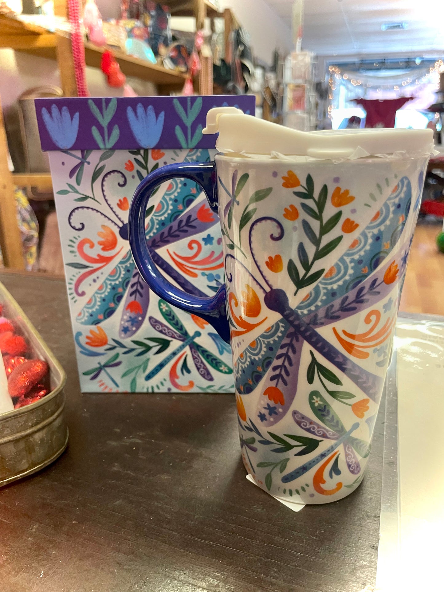 Ceramic Floral Dragonfly Cup