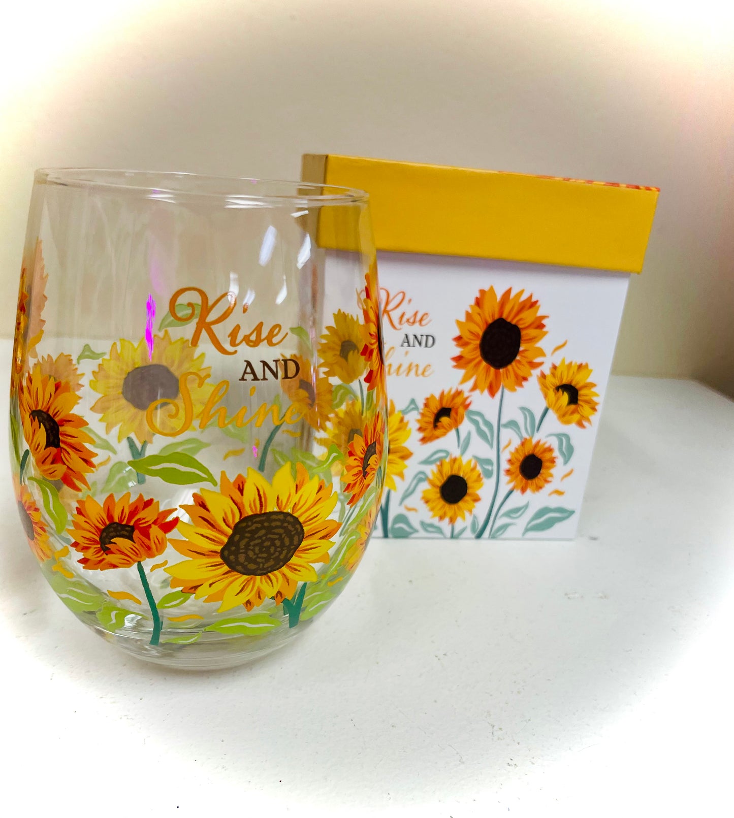 Stemless Wine Glass with Gift Box Rise and Shine