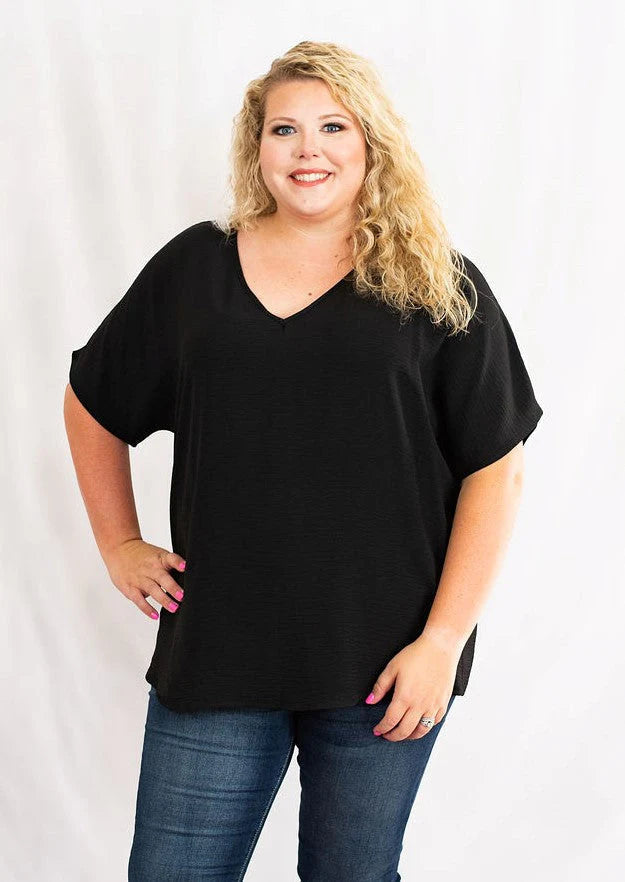 Black V Neck Basic Top