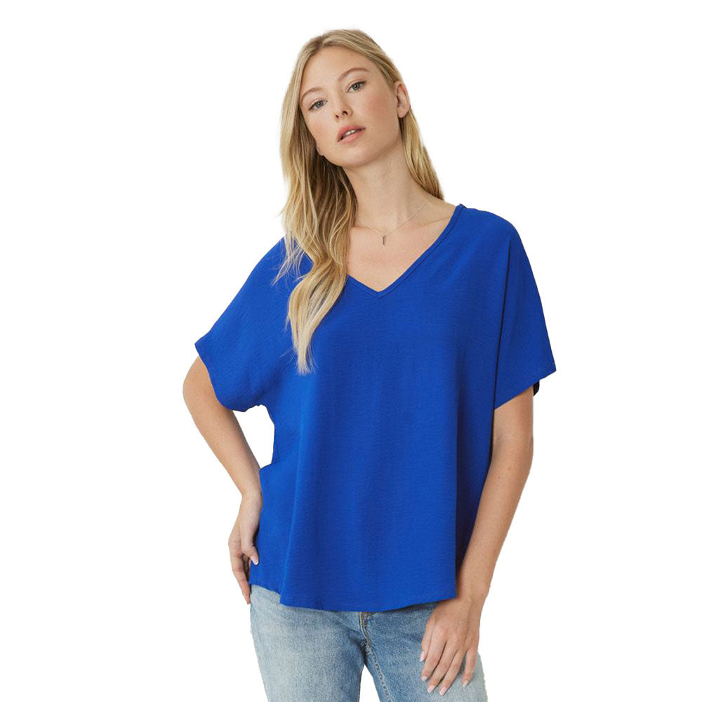 Blue V Neck Basic Top Plus Size