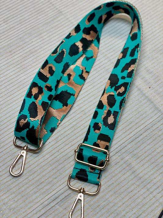 Gameday Turquoise & Gold Leopard Purse Strap