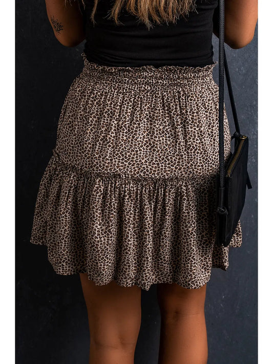 Leopard Frilled Drawstring Mini Skirt