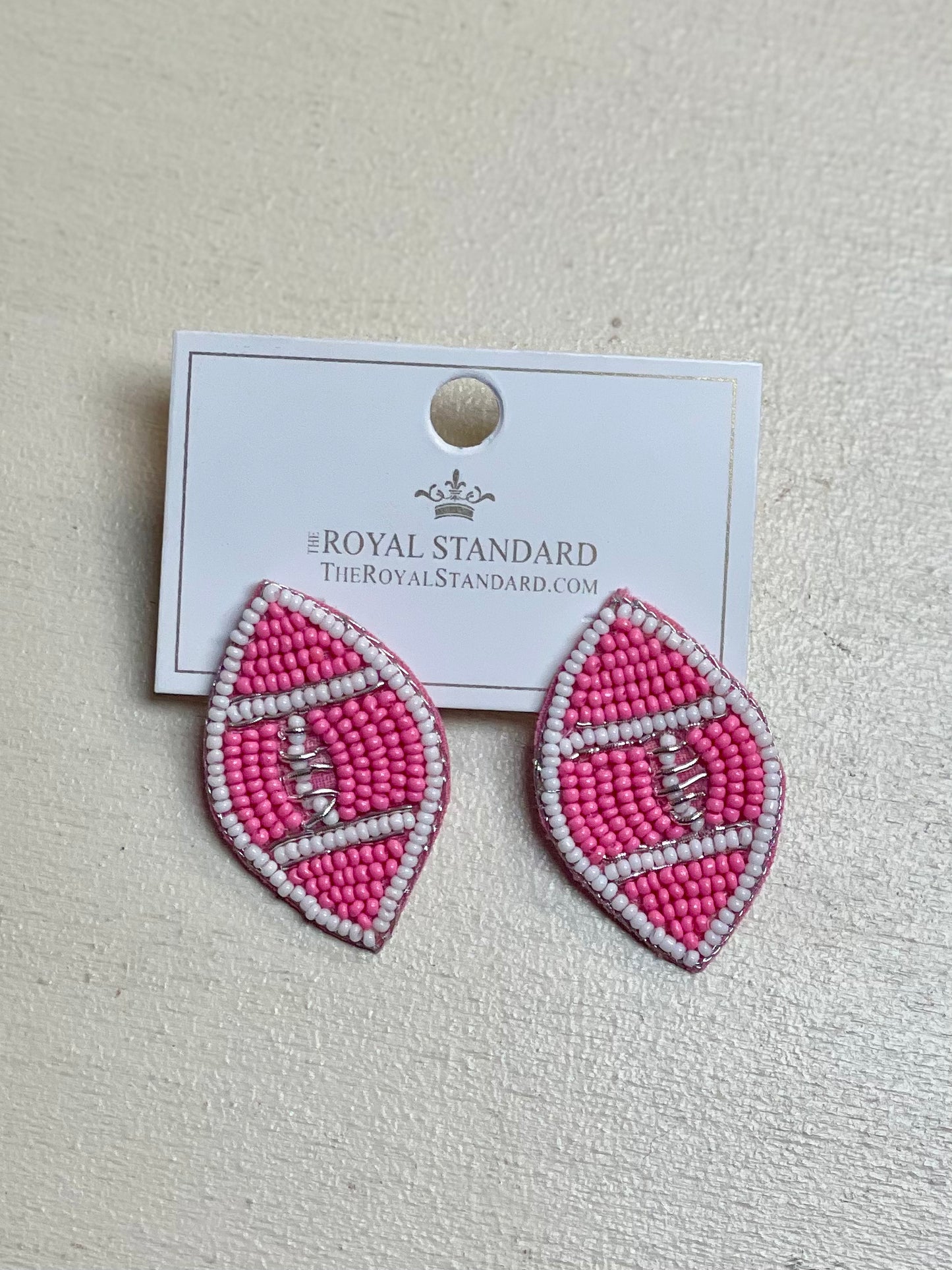 Beaded Stud Earrings Pink Football