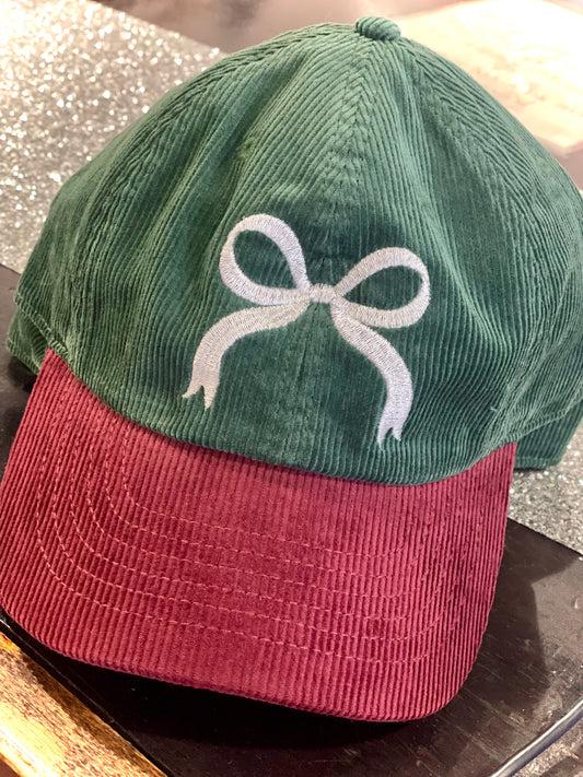 Dark Corduroy Bow Chrismas Cap