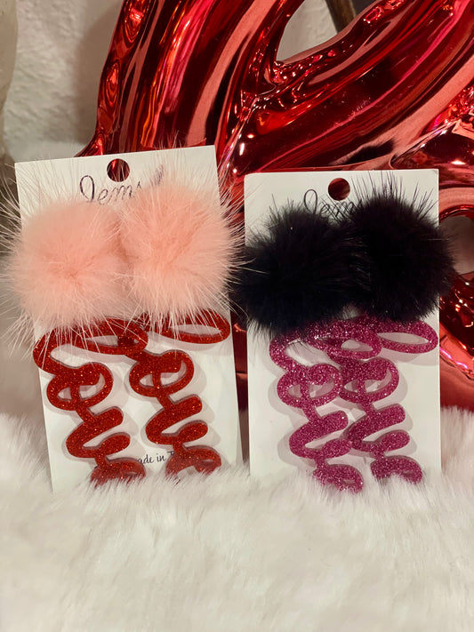 Love Cursive Poof Valentine's Day Earring