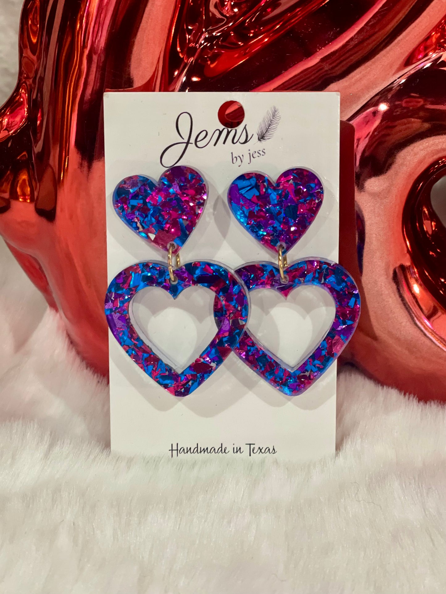 Blue & Pink Double Heart Acrylic Earring