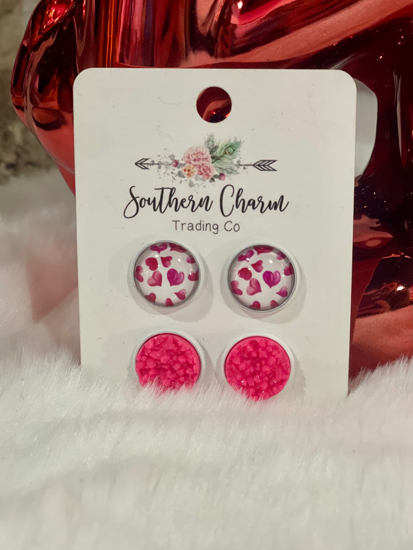 Southern Charm 2 Pack Valentine's Day Heart & Pink Studs