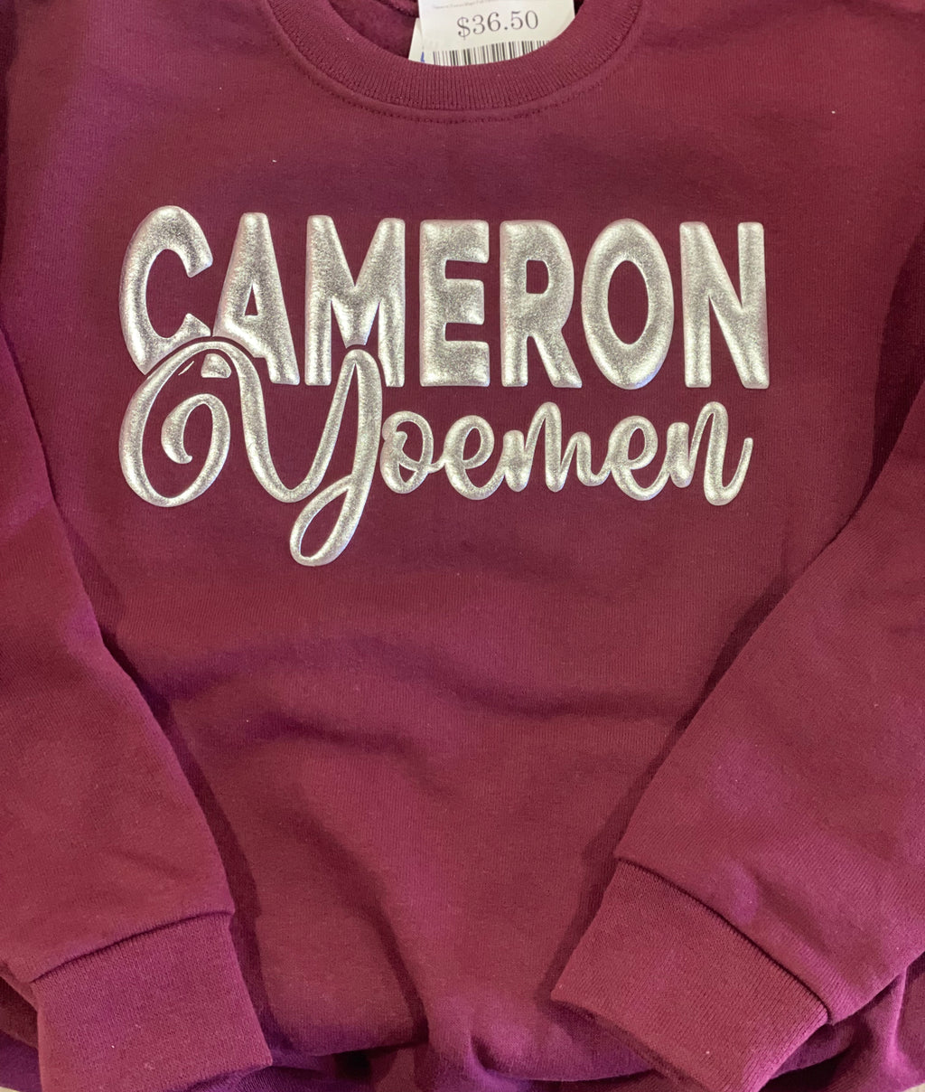 Cameron Yoemen Magic Puff Stacked Cursive Maroon Sweatshirt