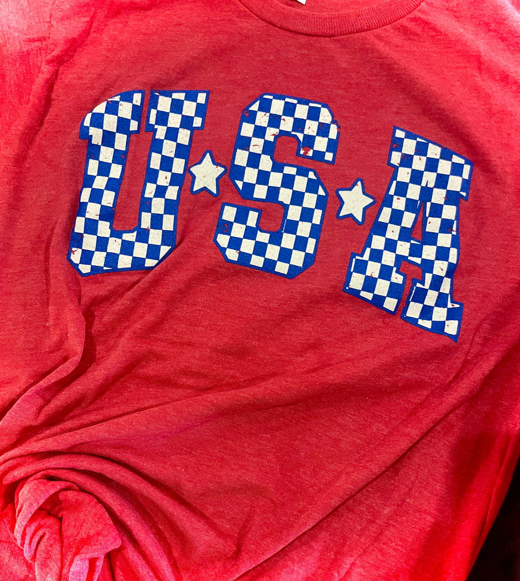 Red Checkered USA Tee