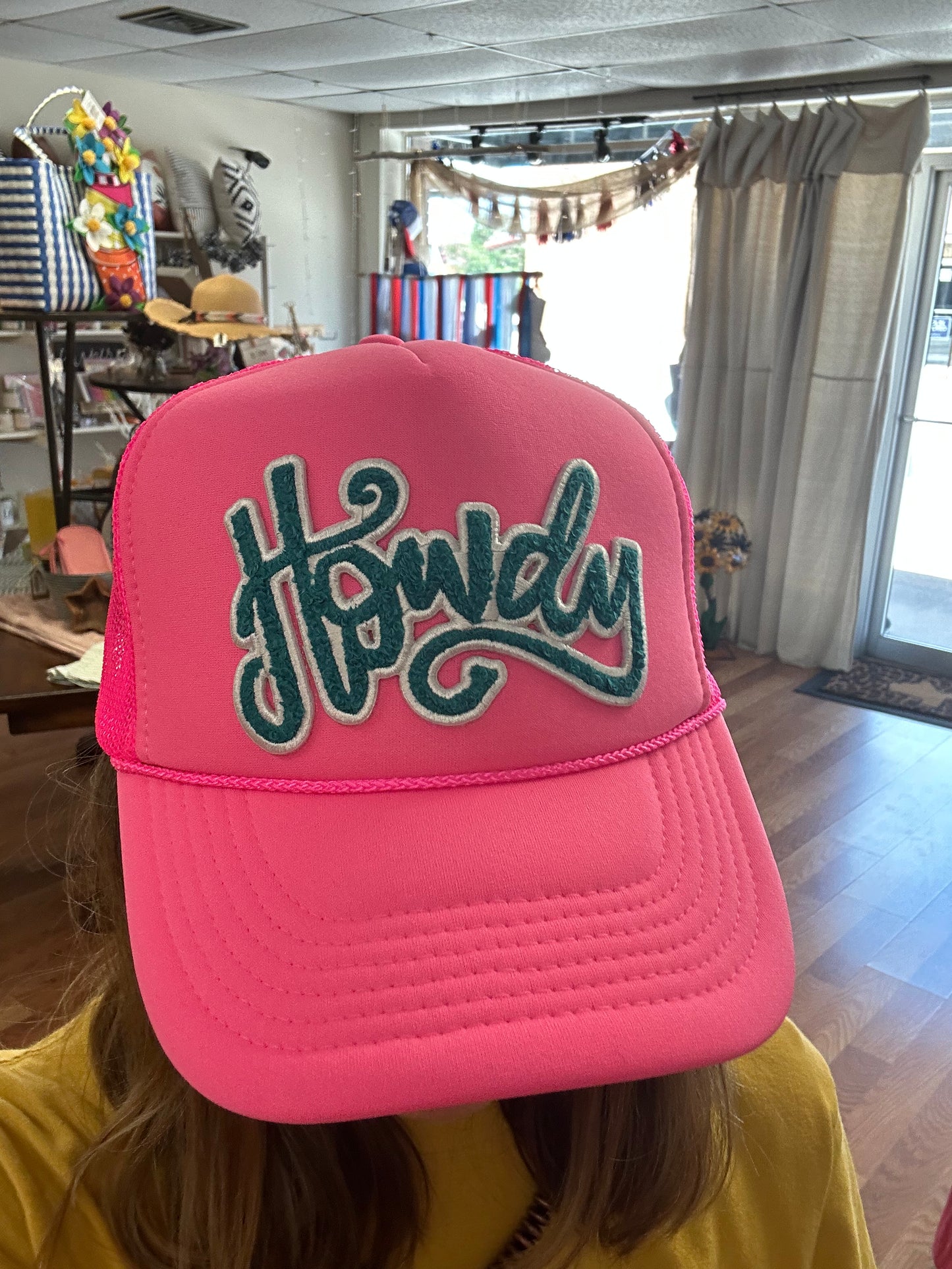 Howdy Chenille Patch Neon Pink Trucker Hat