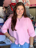 Round Neck Half Sleeve Pink Top