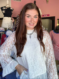 Sheer Lace Long Sleeve Ruffle Trim Loose Blouse