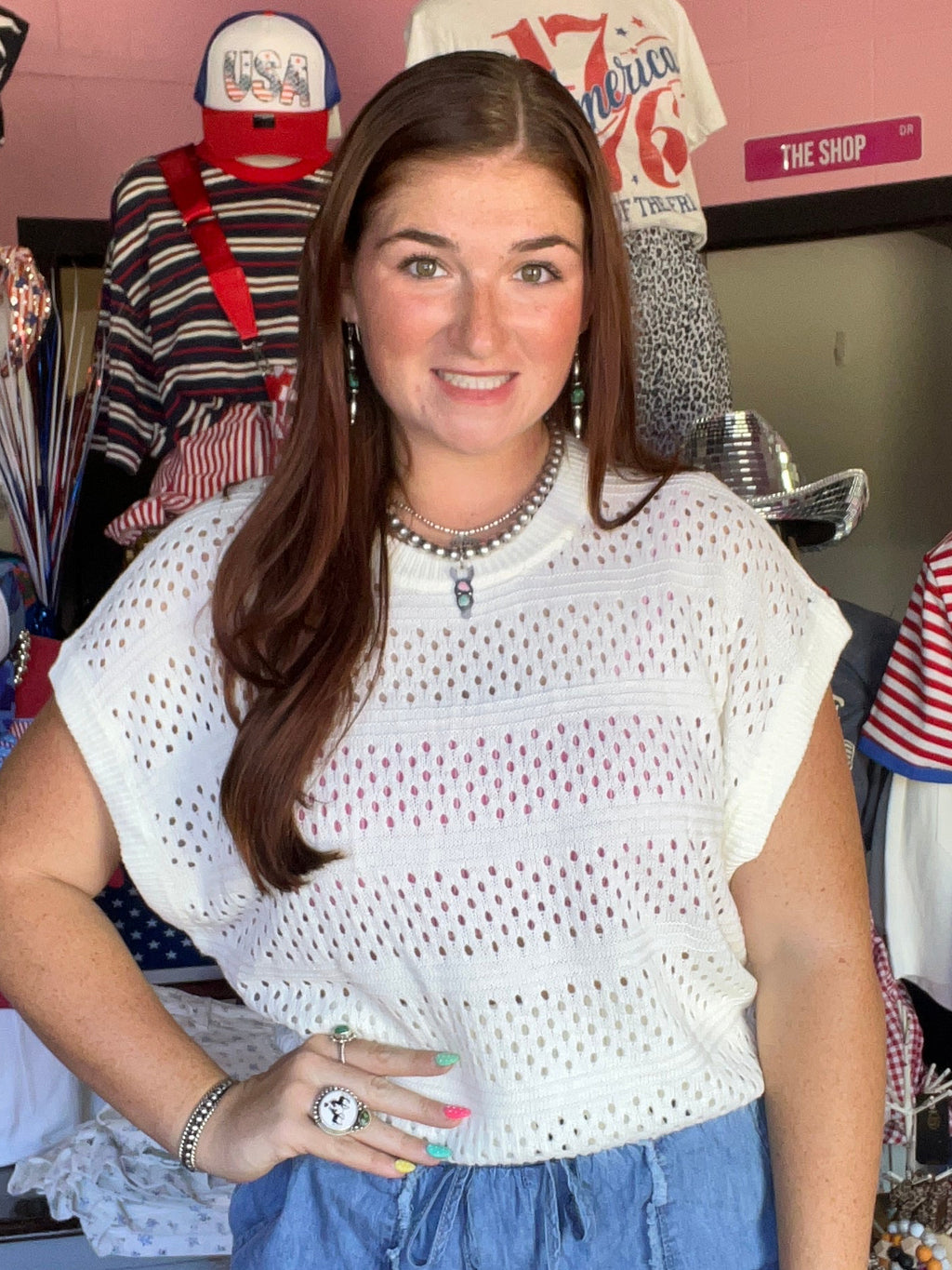 White Hollow Out Knit Dolman Top